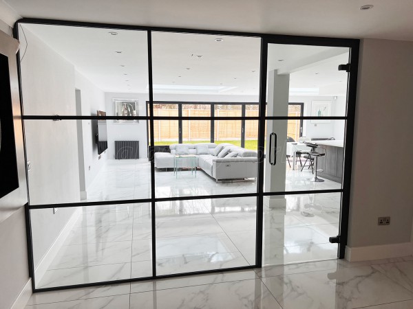 Domestic Project (Coventry, West Midlands): T-Bar Heritage-Style Black Framed Glass Wall With Glazed Door