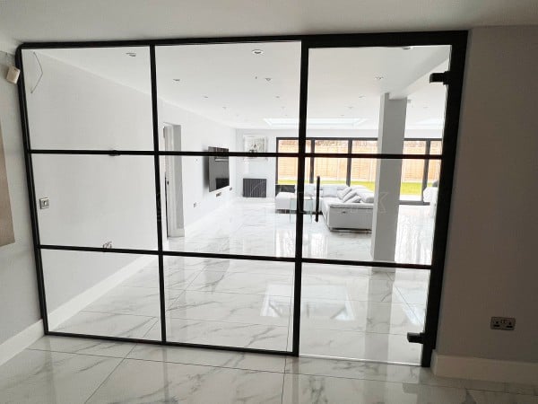 Domestic Project (Coventry, West Midlands): T-Bar Heritage-Style Black Framed Glass Wall With Glazed Door