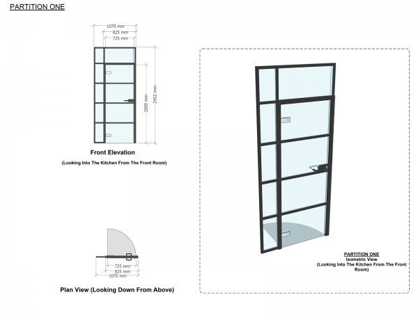 Residential Project (Wandsworth, London): Toughened Safety Glass Black Framed Panelled Door