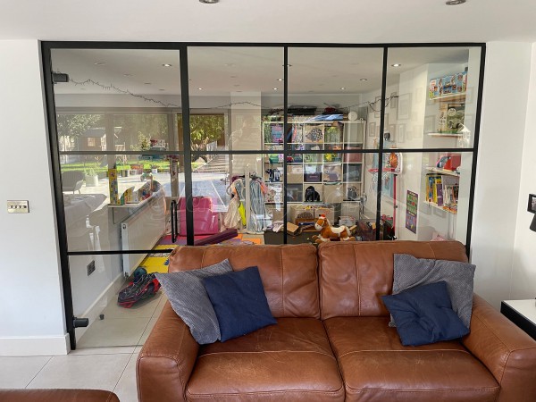 Domestic Project (Goostrey, Cheshire): T-Bar Aluminium Black Framed Glass Wall and Door