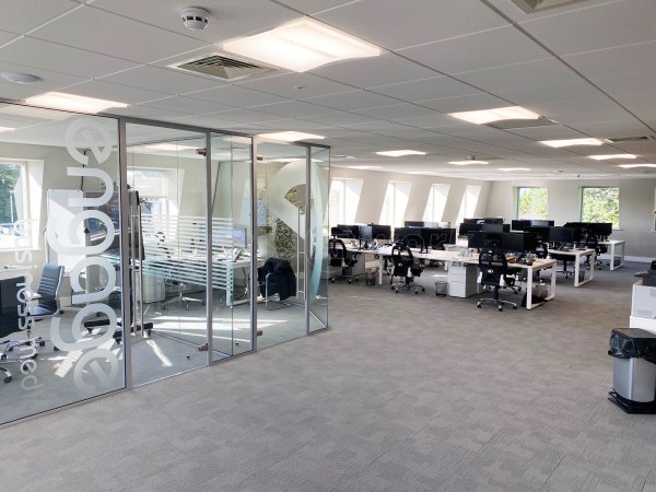 Engage Business Media (Hersham, Surrey): Frameless Glass Offices With Laminated Acoustic Glass And Own Logo Window Film