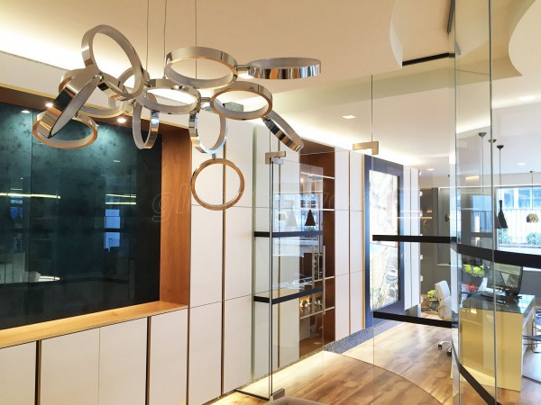 Spot This Space (Wembley, London): Curved Faceted Glass Partition With Black Track