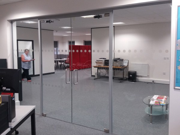 Pruftechnik Ltd (Lichfield, Staffordshire): Glass Partition With Framed Double Glass Doors