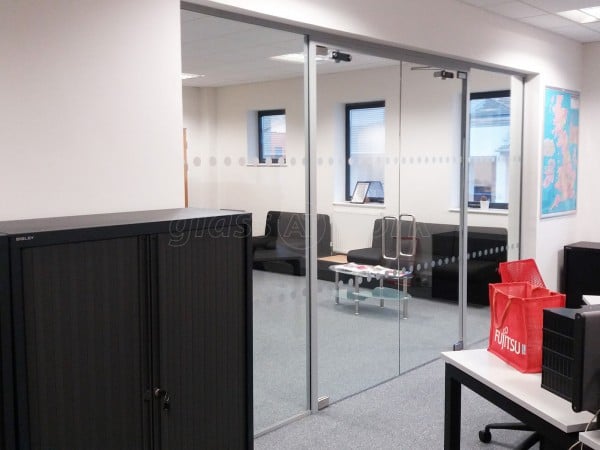 Pruftechnik Ltd (Lichfield, Staffordshire): Glass Partition With Framed Double Glass Doors