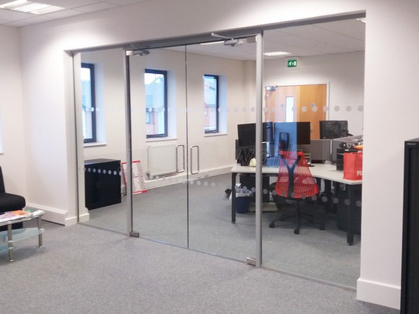 Pruftechnik Ltd (Lichfield, Staffordshire): Glass Partition With Framed Double Glass Doors