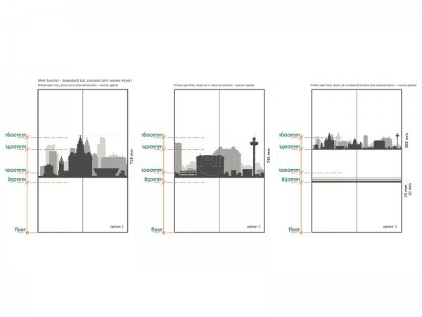 SpaceBuilder Ltd (Speke, Liverpool): Frameless Double Doors With Bespoke Window Film (Liverpool Skyline)