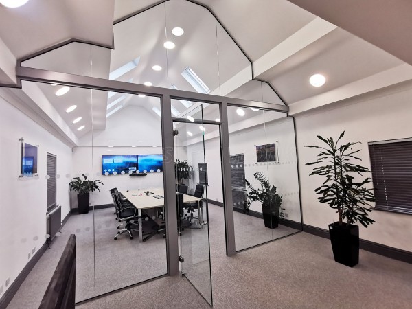 FSG Property Services (Milton Keynes, Buckinghamshire): Large Shaped Glazed Screen With Transom and Glass Office Fit-out