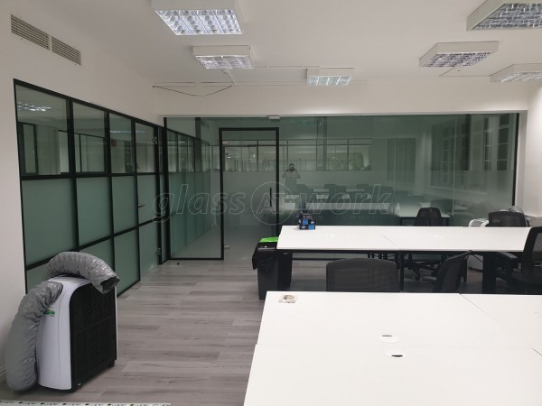 FRAMEWORKS (Westminster, London): Full Office Fit-Out Using Black Industrial Warehouse Glazed Partitions [Our Alternative to Steel Framed Glazing]