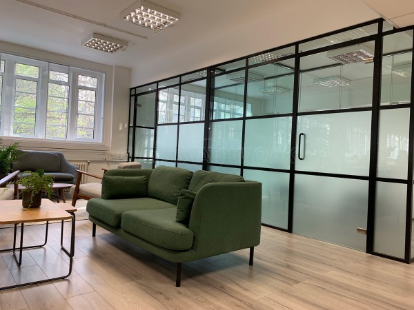 FRAMEWORKS (Westminster, London): Full Office Fit-Out Using Black Industrial Warehouse Glazed Partitions [Our Alternative to Steel Framed Glazing]