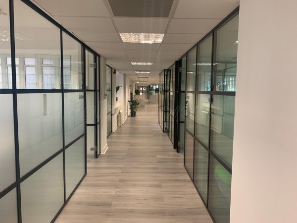 FRAMEWORKS (Westminster, London): Full Office Fit-Out Using Black Industrial Warehouse Glazed Partitions [Our Alternative to Steel Framed Glazing]