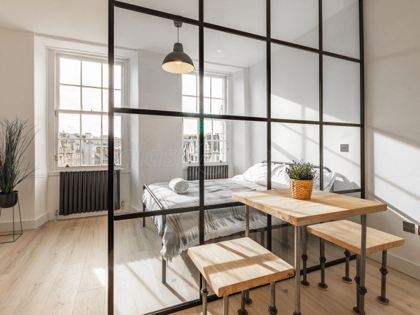George Projects (Old Town, Edinburgh): Industrial-Style Black Framed Glass Room Divider For A Studio Flat