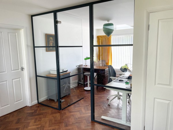 Domestic Project (Salisbury, Wiltshire): T-Bar Black Banded Glass Wall and Door With Soundproofing