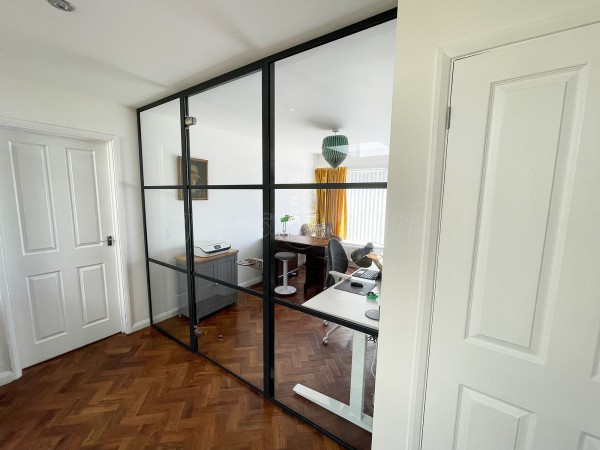 Domestic Project (Salisbury, Wiltshire): T-Bar Black Banded Glass Wall and Door With Soundproofing