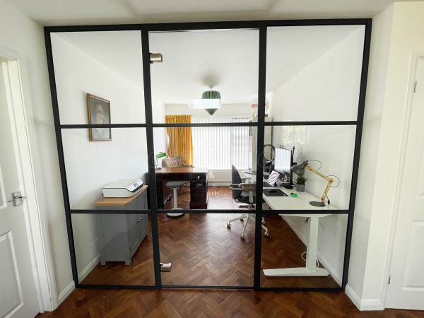 Domestic Project (Salisbury, Wiltshire): T-Bar Black Banded Glass Wall and Door With Soundproofing