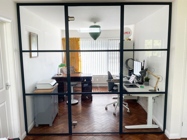 Domestic Project (Salisbury, Wiltshire): T-Bar Black Banded Glass Wall and Door With Soundproofing