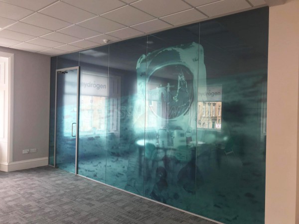 We Are Hydrogen Ltd (Central Glasgow, Scotland): Office Partition With Spaceman Moon Landing Graphic