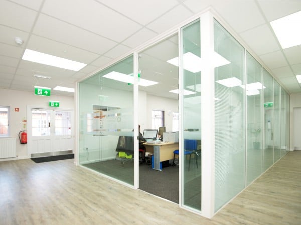 Silwood Facilities Ltd (Chertsey, London): Double Glazed Partitioning with Integral Blinds