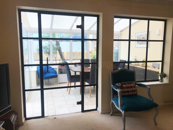 Domestic Project (Henley on Thames, Berkshire): T-Bar Black Framed Glass Door and Internal Window