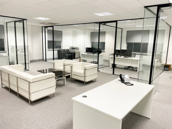 Grama Blend UK (Wokingham, Berkshire): Designer Interior Toughened Glass Office Walls Installation With Black Frames