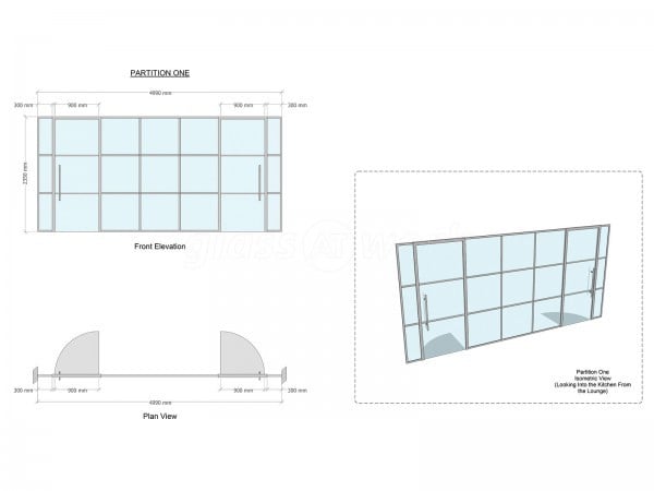 Domestic Project (Lymington, Hampshire): T-Bar Glass Partition Industrial-Style Banded Glazing in RAL 9006 Silver