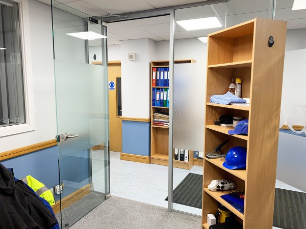 Isoma Limited (Swadlincote, Derbyshire): Laminated Acoustic Glass Corner Room With Logo