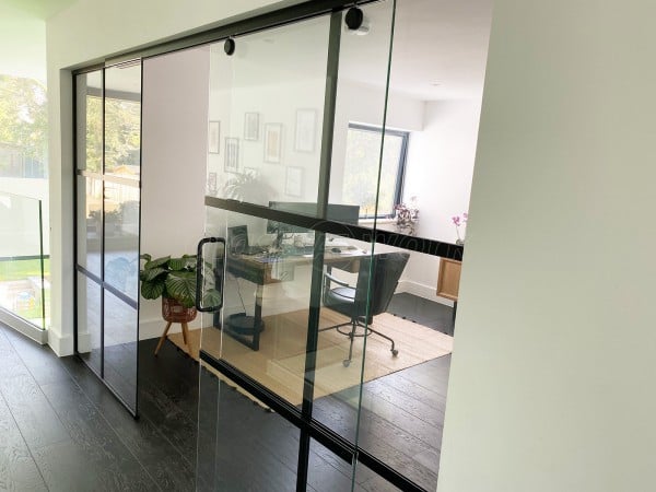 Residential Project (St Albans, Hertfordshire): Industrial (Shoreditch-Style) Home Office Glass Sliding Door With Black Bars