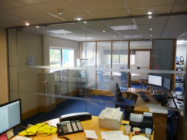 J J Churchill (Nuneaton, Leicestershire): Toughened Glass Office Partition With Bespoke Window Film