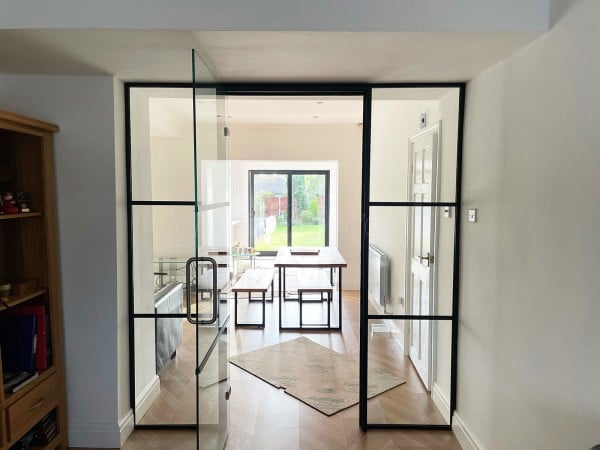 Domestic Screen (Liverpool, Merseyside): T-Bar Black Grid-Style Glass Wall and Door