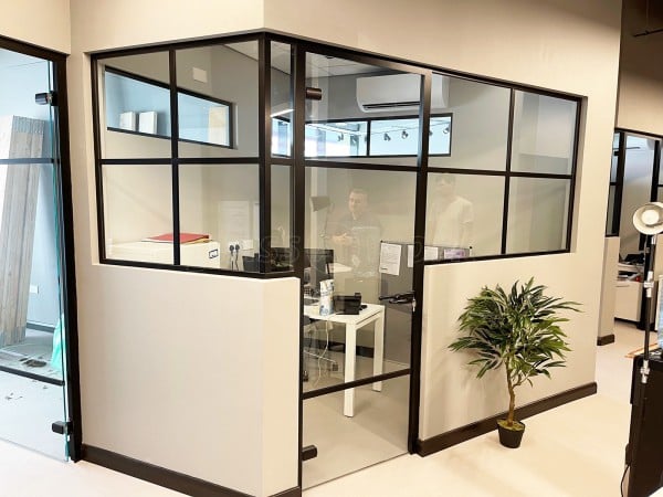 Kent Commercial Kitchens (Ashford, Kent): T-Bar Industrial-Style Glass Office Fit-Out Using Acoustic Glass For Soundproofing