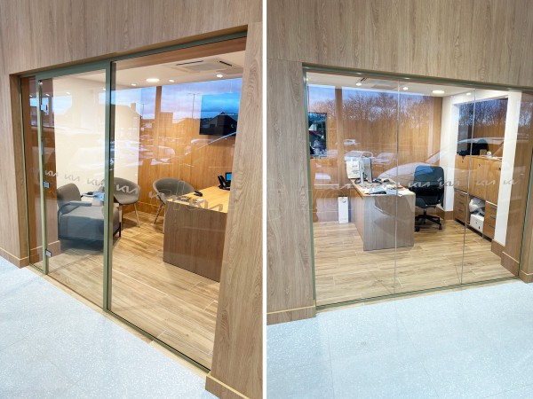 Kia, Triangle of Chesterfield Ltd (Chesterfield, Derbyshire): Glass Office Pods and Car Showroom Glazing