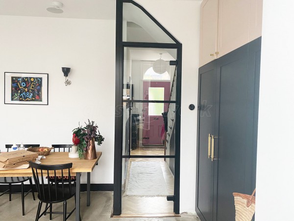 Residential Project (Aldersbrook, London): T-Bar Black Framed Glass Corner Wall and Door Using Acoustic Glass