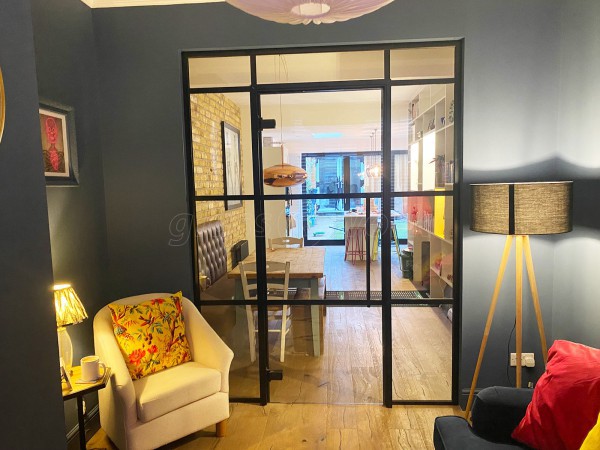 Residential Project (Hanwell, London): Heritage Black Metal Framed Glass Door Partition For Snug