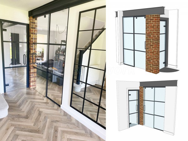 Residential Project (Woking, Surrey): Black Framed Glass Wall and Sliding Door, Plus A Standalone Glass Door