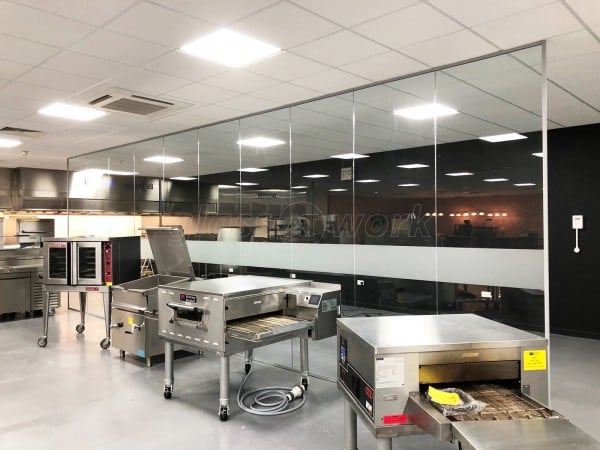 MIDDLEBY UK (Warrington, Lancashire): Toughened Glass Open Ended Partition & Double Frameless Glass Doors