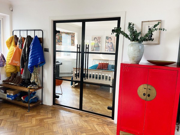 Residential Project (Epsom, Surrey): T-Bar Slimline Glass Double Doors With Black Aluminium Frame