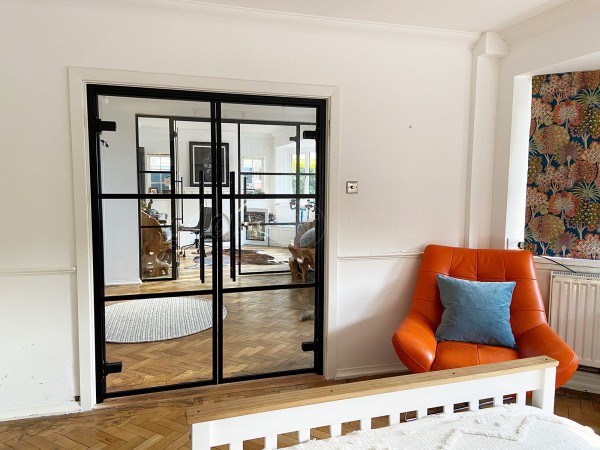 Residential Project (Epsom, Surrey): T-Bar Slimline Glass Double Doors With Black Aluminium Frame