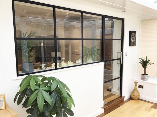 Residential Project (Barnard Castle, County Durham): T-Bar Metal and Glass Interior Wall With Black Frame