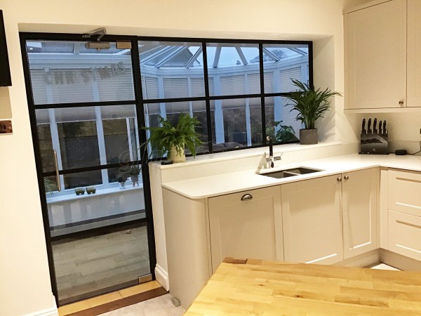 Residential Project (Barnard Castle, County Durham): T-Bar Metal and Glass Interior Wall With Black Frame