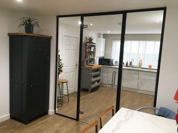 Domestic Project (Norwich, Norfolk): Glass Wall and Door With Black Metal Frame