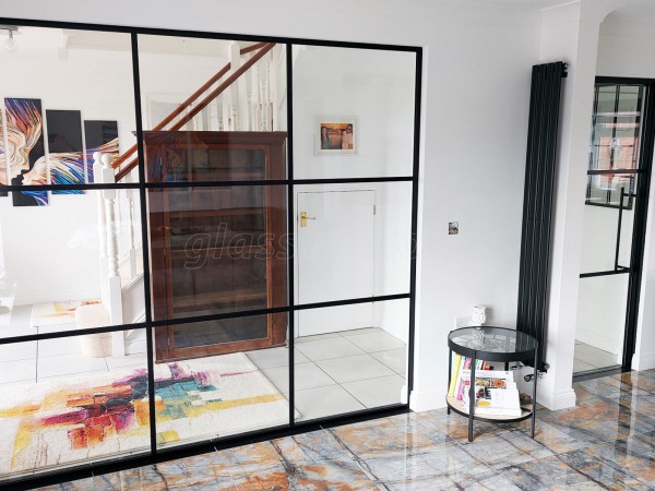 Residential Project (Boston, Lincolnshire): T-Bar Interior Black Metal Framed Glass Walls and Doors