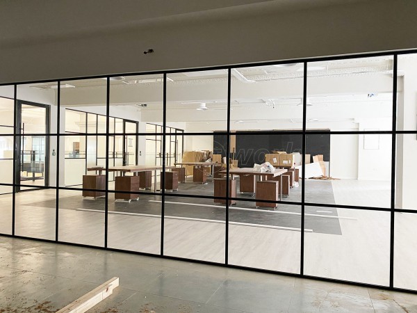 Octopus Architects (Royal Liver Buildings, Liverpool): Warehouse-Style Grid Glass Office Wall With Acoustic Glazing