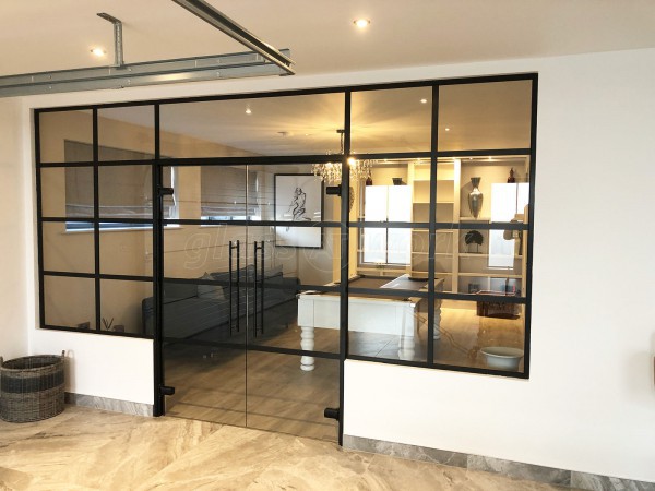 Premier Construction Ltd (Woodnesborough, Kent): Black Framed Industrial-Style T-Bar Partition With Double Doors