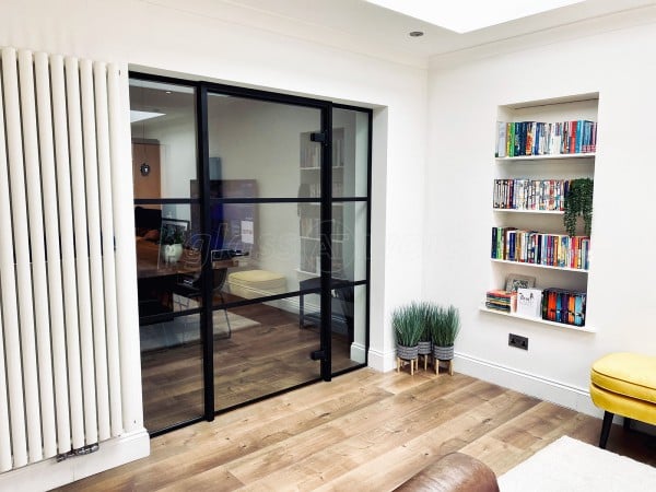 Residential Project (Greenford, Greater London): T-Bar Industrial-Style Partitioning Black Metal and Glass Doors