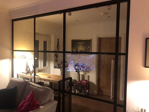 Domestic Project (Ware, Hertfordshire): T-Bar Black Framed Glass Sliding Door Partition