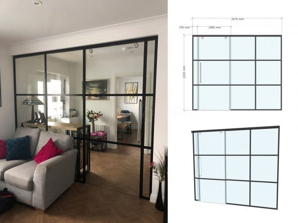 Domestic Project (Ware, Hertfordshire): T-Bar Black Framed Glass Sliding Door Partition