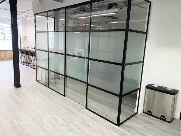 Pico London Ltd (Westminster, London): Full Office Fit-Out in T-Bar Slimline Warehouse-Style Glass Partitioning With Sliding Doors