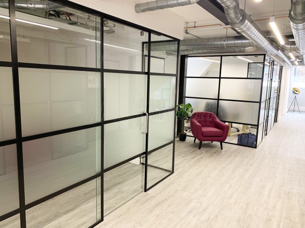 Pico London Ltd (Westminster, London): Full Office Fit-Out in T-Bar Slimline Warehouse-Style Glass Partitioning With Sliding Doors