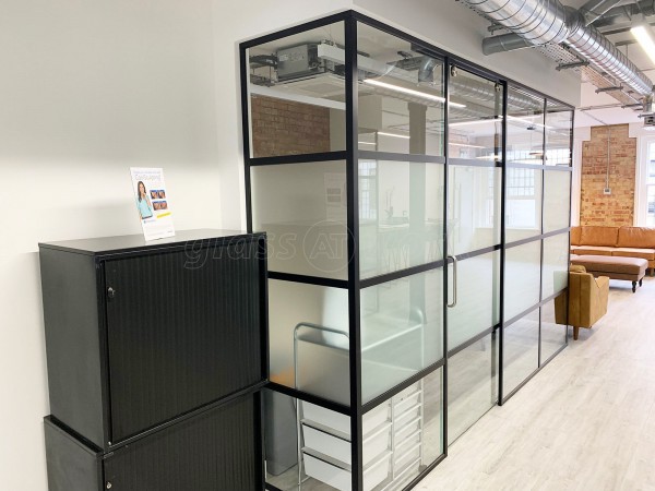 Pico London Ltd (Westminster, London): Full Office Fit-Out in T-Bar Slimline Warehouse-Style Glass Partitioning With Sliding Doors