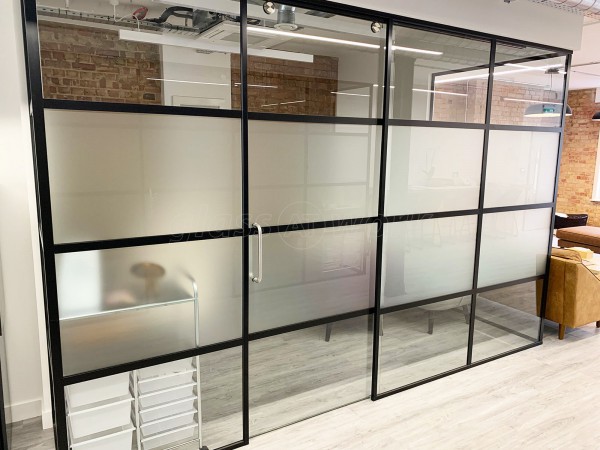 Pico London Ltd (Westminster, London): Full Office Fit-Out in T-Bar Slimline Warehouse-Style Glass Partitioning With Sliding Doors