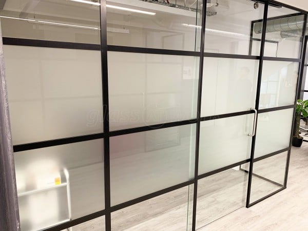 Pico London Ltd (Westminster, London): Full Office Fit-Out in T-Bar Slimline Warehouse-Style Glass Partitioning With Sliding Doors